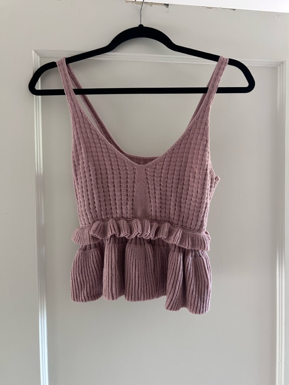 Ribbed Ruffle Peplum Tank Top - Dusty Mauve